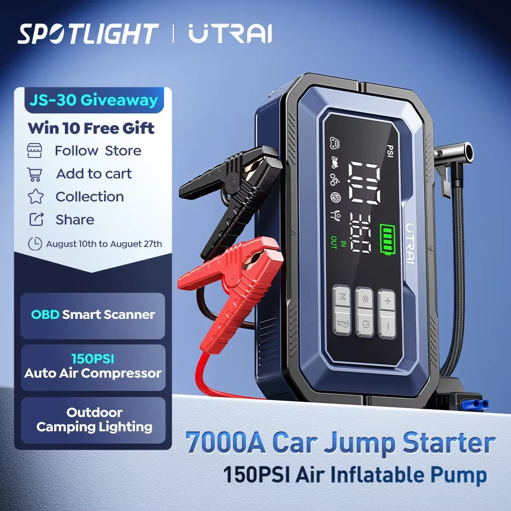 UTRAI All-in-One 7000A Car Jump Starter with Air Compressor &  OBD Diagnosis & Outdoor Camping Lights Emergency Boosters sayaragear