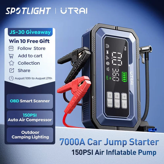 UTRAI All-in-One 7000A Car Jump Starter with Air Compressor &  OBD Diagnosis & Outdoor Camping Lights Emergency Boosters sayaragear