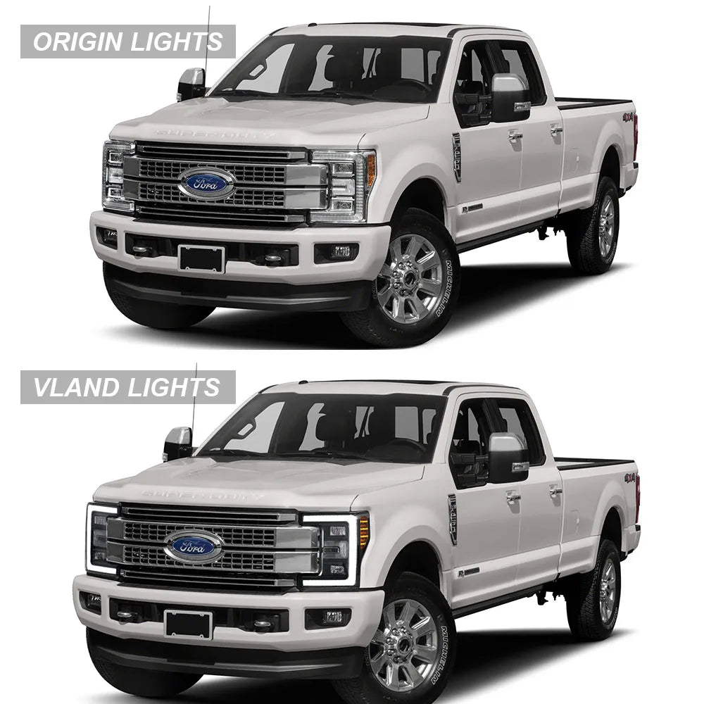 Vland 17-19 F250 F350 F450 F550 Super Duty Full LED Headlights Premium Upgrade sayaragear