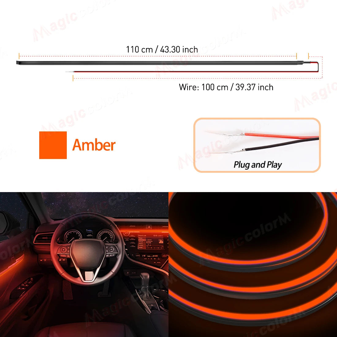 EL Wire Car LED Ambient Light Car Interior Decorative Lamp For Universal DIY Flexible Hidden Cuttable Colour Acrylic Strip 110cm sayaragear