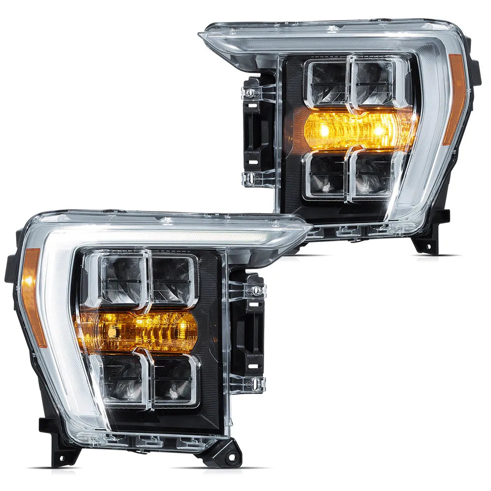 Vland 21-23 F150 14th Gen LED Reflection Bowl HeadLights Chrome with High-Quality Illumination sayaragear