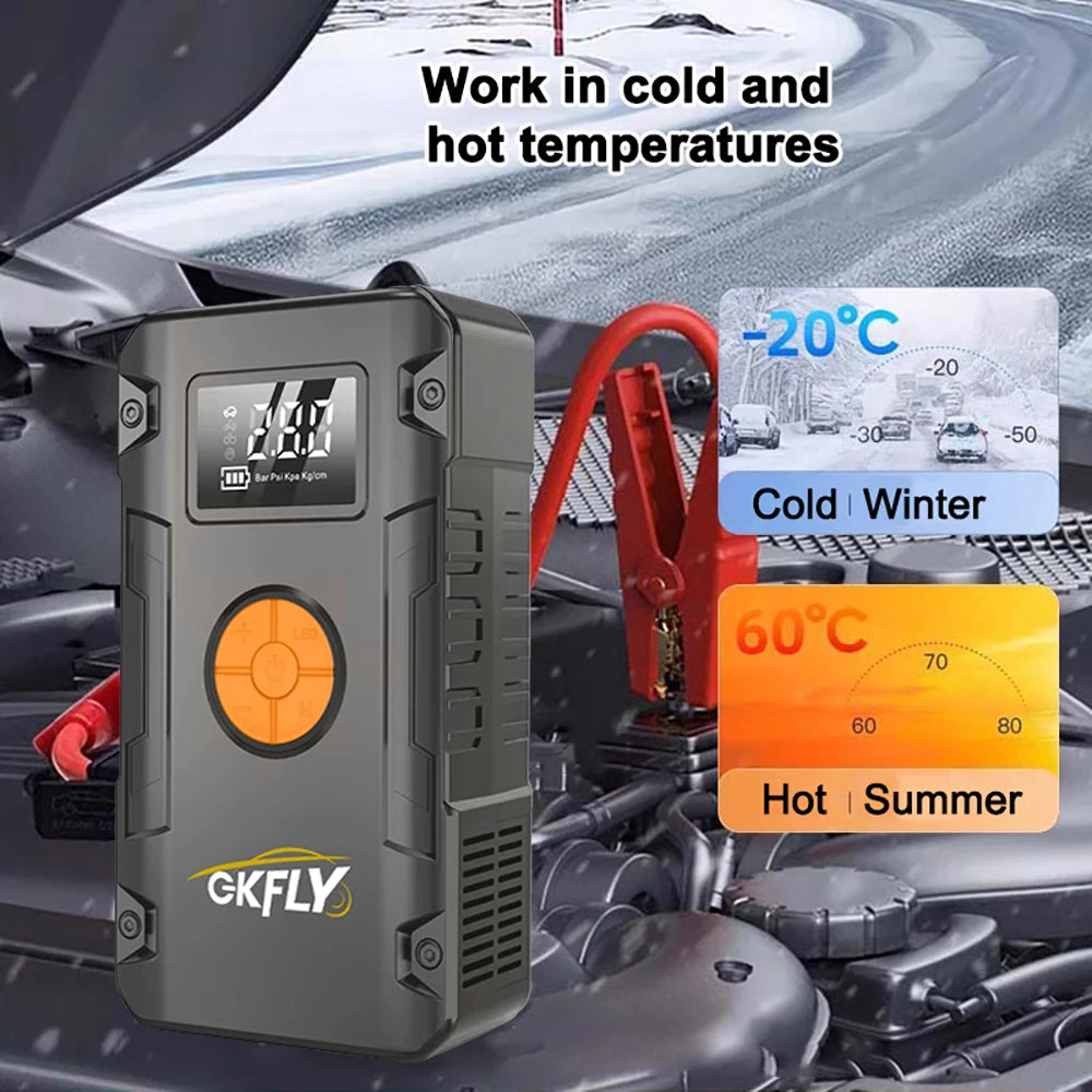GKFLY Jump Starter 4 in 1 Pump Air Compressor 4000A Power Bank 12V Digital Tire Inflator 150PSI Emergency Battery Booster sayaragear