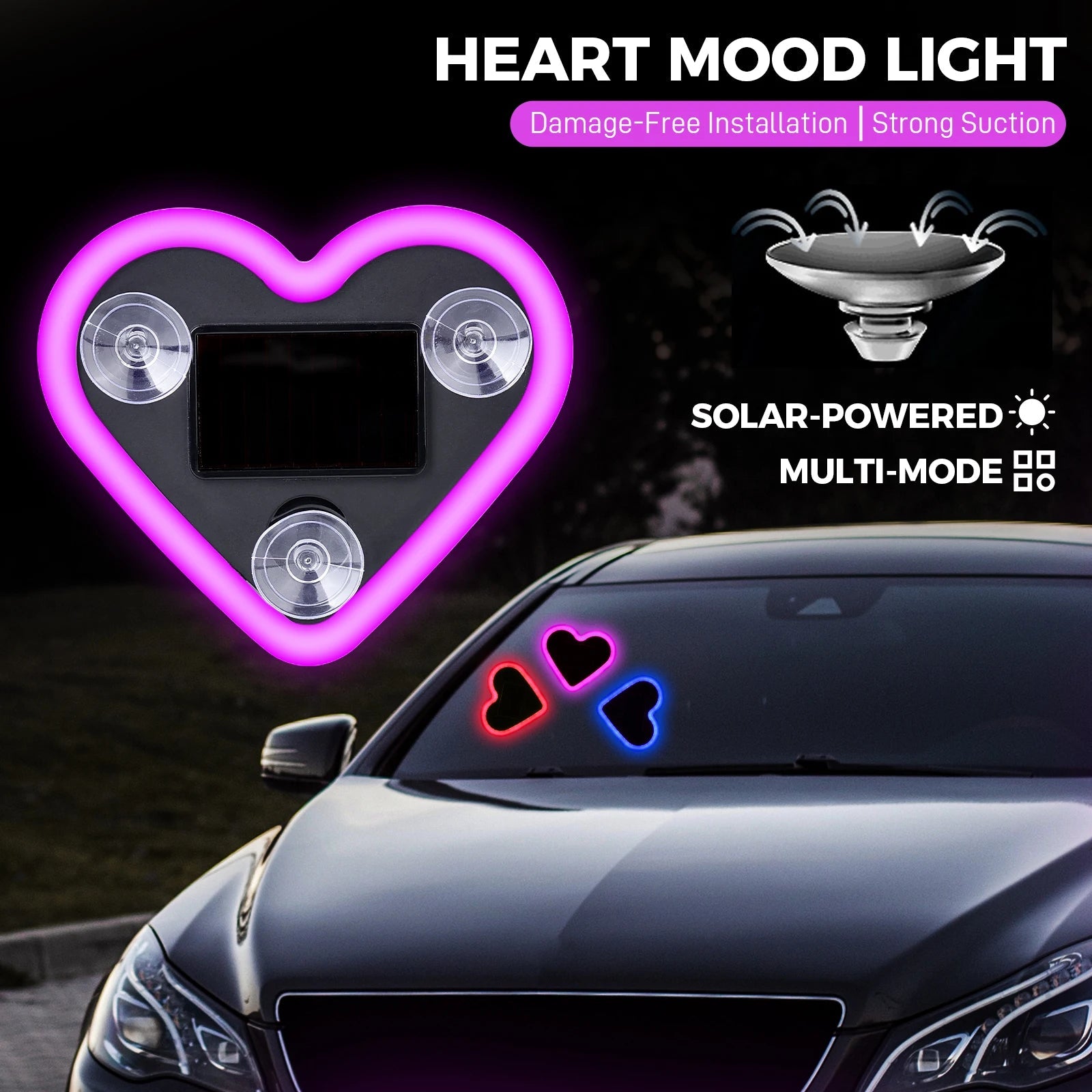 Solar Triangle Window Heart-Shaped Light Emitting Heart-Shaped Atmosphere Light Interior Wiring Free LED Atmosphere Light sayaragear