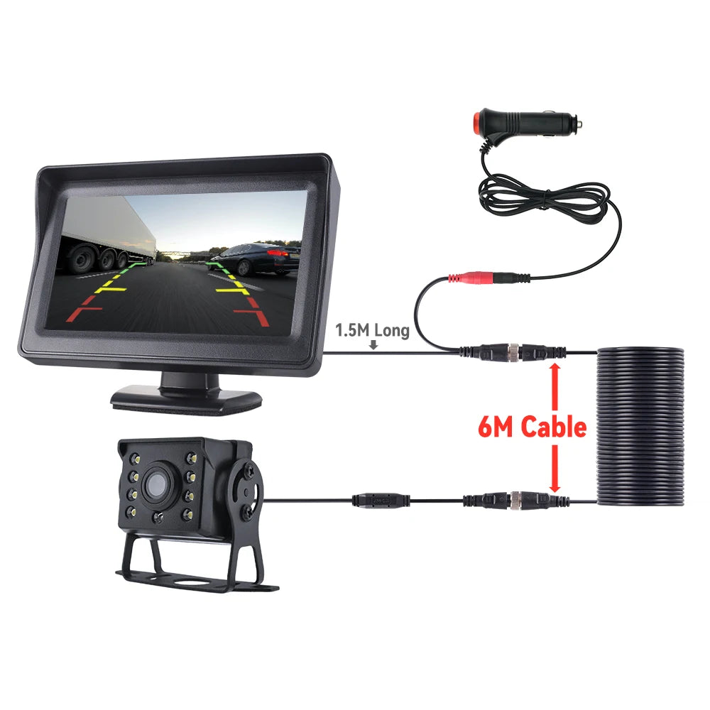 Parking Backup Reverse CCD 2 - in - 1 HD Rear View Camera System 4.3  Inch HD Screen Monitor, for Car, Bus, Truck, RV & Trailer sayaragear