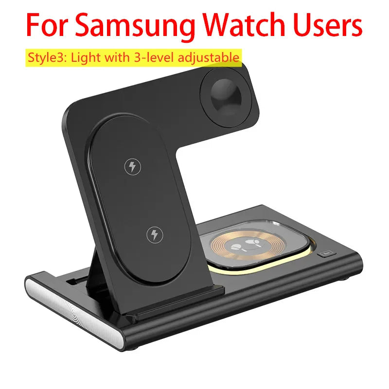 3 in 1 Wireless Charger Stand Pad Foldable Fast Charging Station Dock For iPhone 17 16 15 14 13 12 11 X 8 Apple Watch Airpods sayaragear