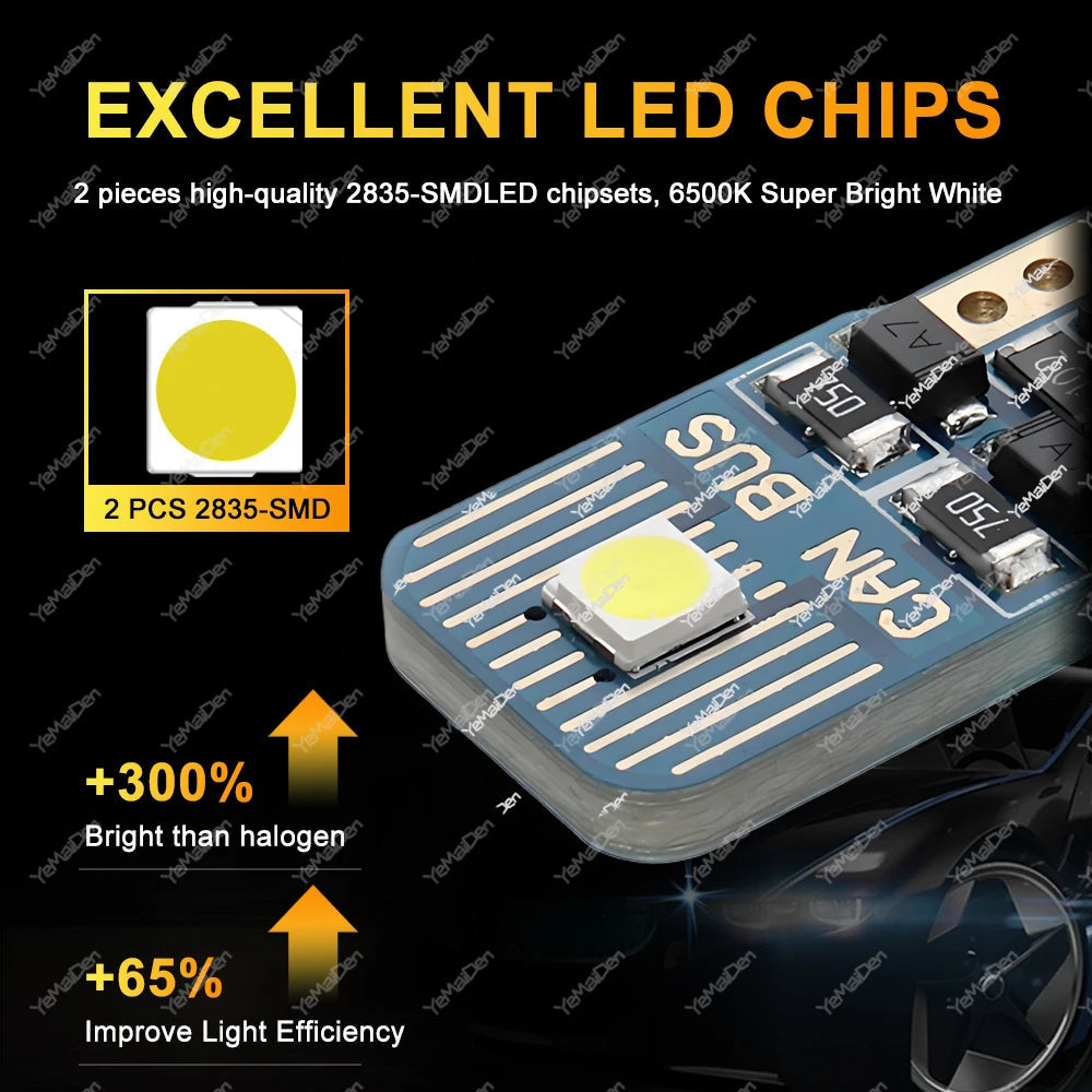 2-20 PCS CANBUS T10 W5W LED Bulb 12V 2835SMD 6500K White 500LM Car Interior Dome Door Glove Box Maps Trunk License Plate Lights sayaragear
