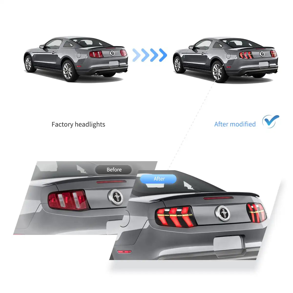 VLAND 2010-2012 Mustang 5th Gen S-197 II Pre-Facelift Smoked LED Tail Lights With Amber Sequential Turn Signal sayaragear