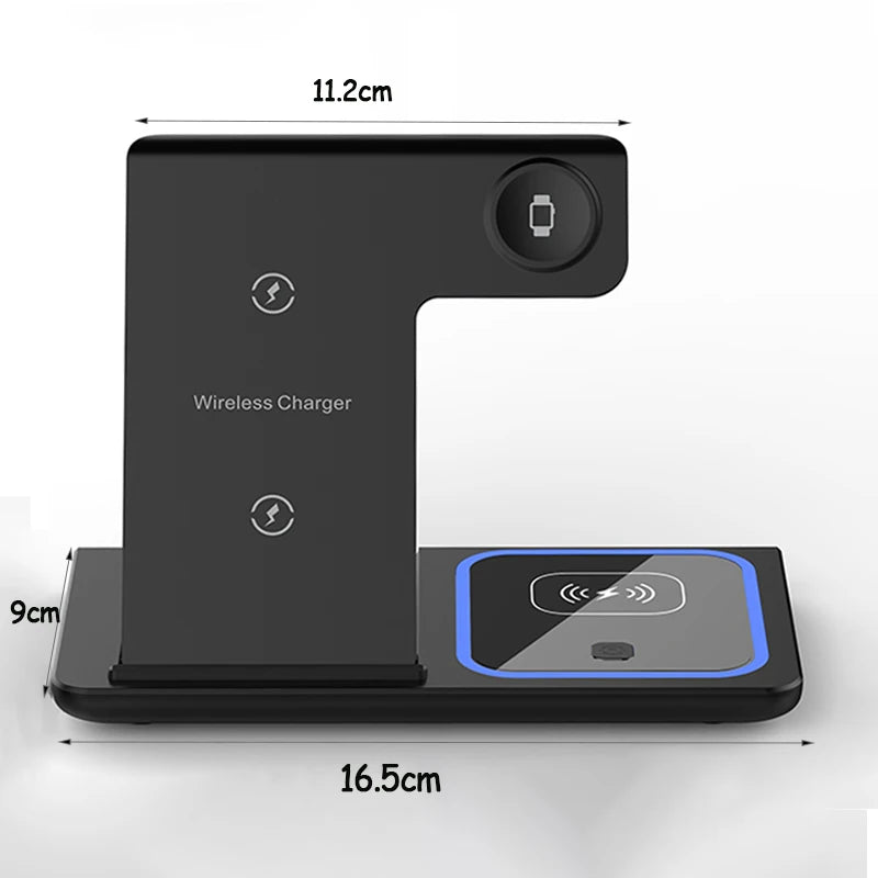 3 in 1 Wireless Charger Stand Pad Foldable Fast Charging Station Dock For iPhone 17 16 15 14 13 12 11 X 8 Apple Watch Airpods sayaragear