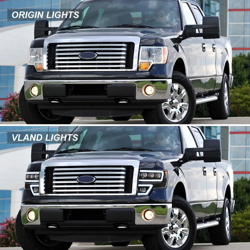 Vland 2009-2014 F150 12th Gen Black LED Matrix Projector Headlights Plug & Play Headlamp Assembly sayaragear