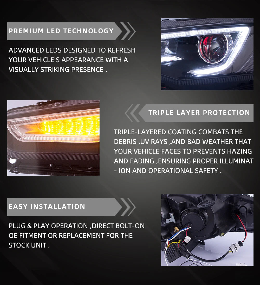 VLAND headlight Assembly FOR MITSUBISHI LANCER 2008-2017 LED HEADLIGHTS LED Running Light sayaragear
