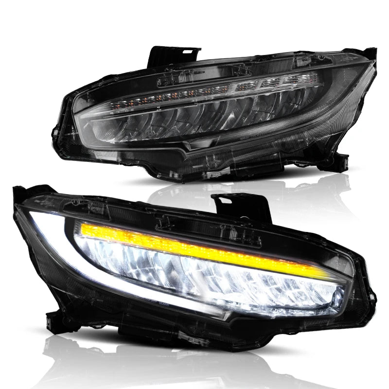 Vland factory car accessories for Car full LED lights for Civic headlight 2016-2018 with white DRL and yellow moving turn signal sayaragear
