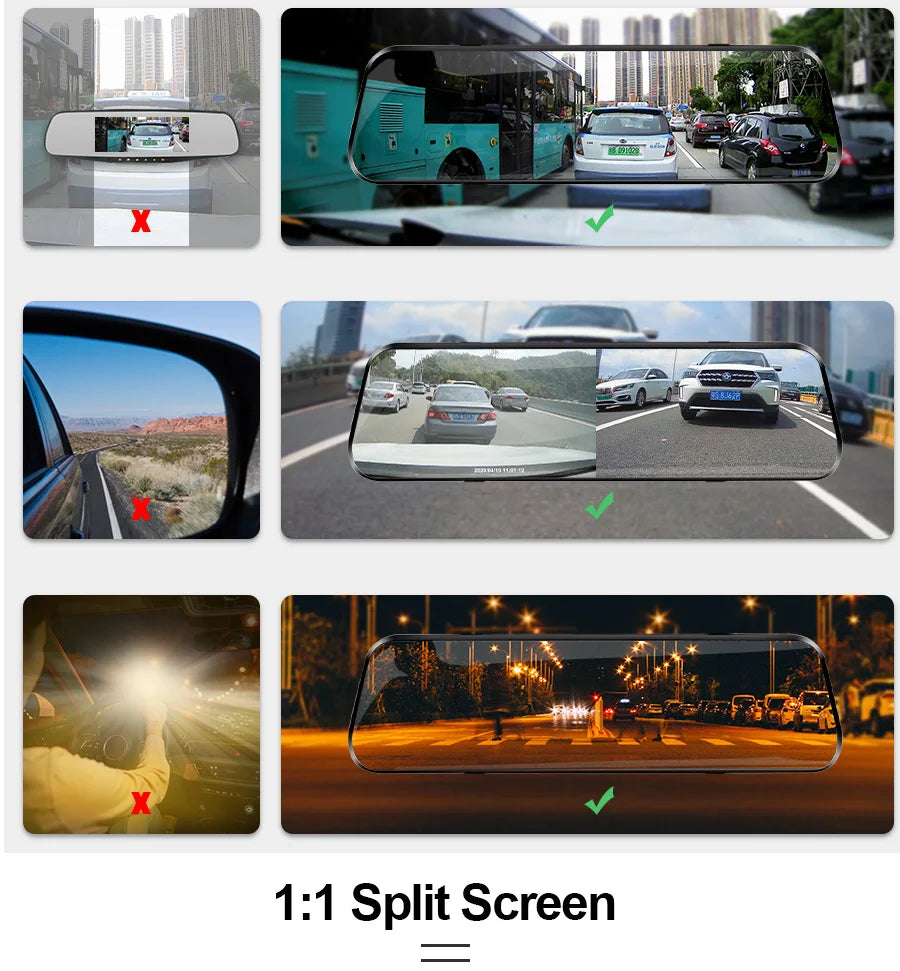 10'' Rearview Mirror Dash Cam Front & Rear 1080P Dual Recording, Backup Camera, 24H Parking Monitor, Night Vision for Cars sayaragear