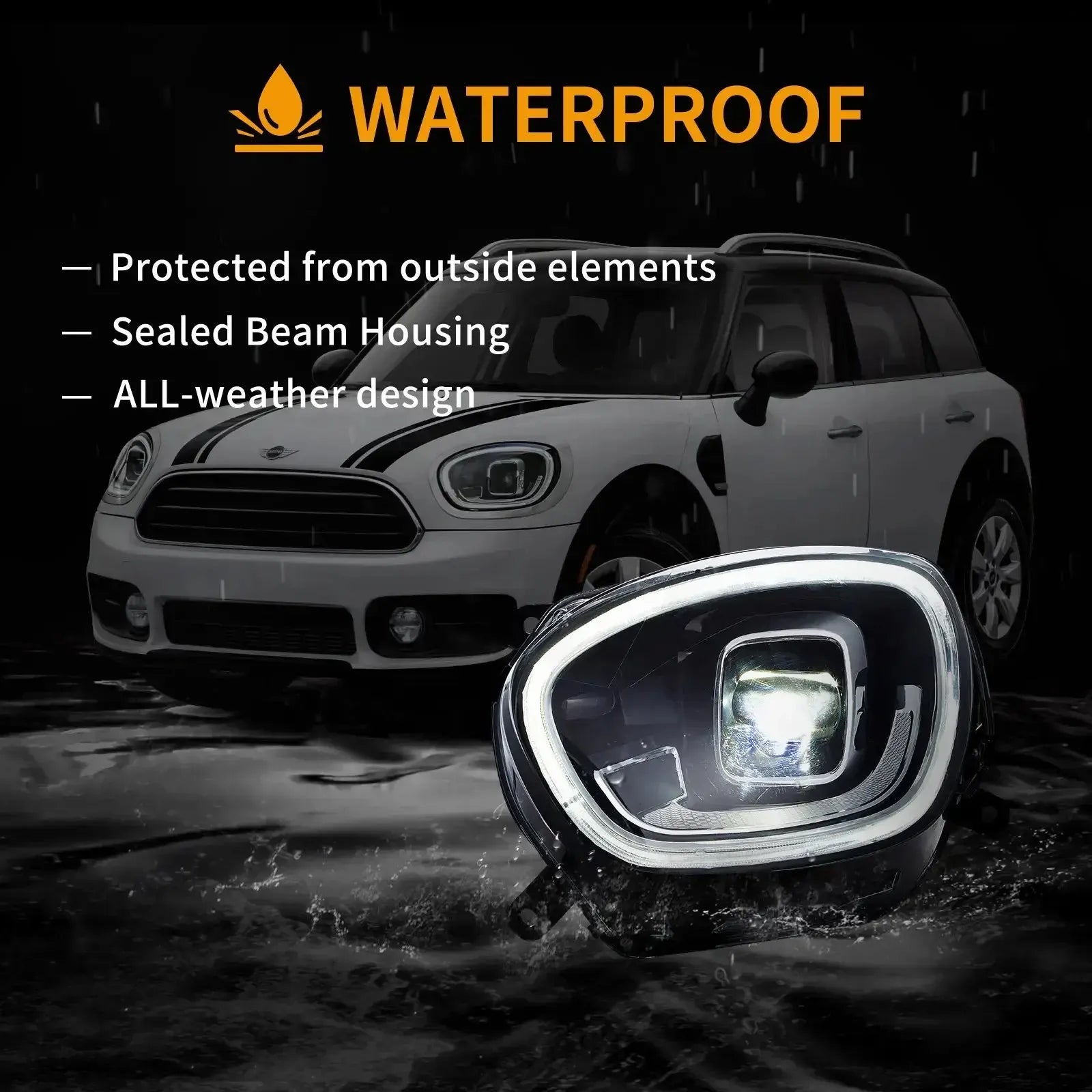 Vland 17-20 Countryman F60 Full LED Dual Beam Projector Headlights with DRL High Low Beam Front Headlamp Assembly sayaragear