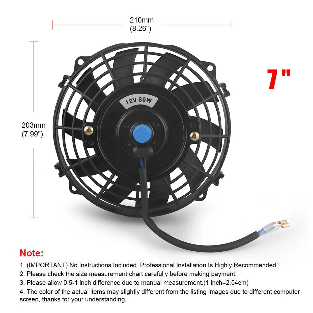 Universal 7/10/12/14 Inch 12V 80W 2100RPM Car Air Conditioning Electronic Radiator Cooling Fan Blade Electric Cool MountingKit sayaragear