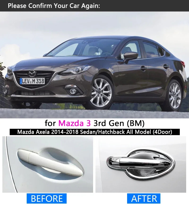for Mazda 3 Axela 2014 - 2018 BM Luxurious Chrome Door Handle Cover Trim Set 2015 2016 2017 Car Accessories Stickers Car Styling sayaragear