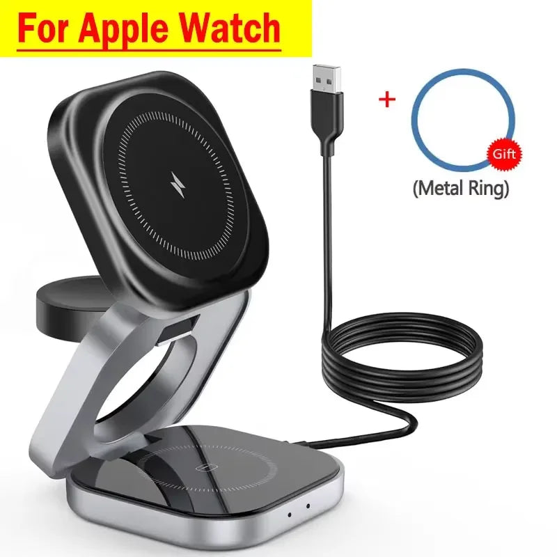 3 in 1 Foldable Charging Station Fast Magnetic Wireless Charger Stand for iPhone 17 16 15 14 13 12 Apple Watch 8 7 6 Airpods Pro sayaragear