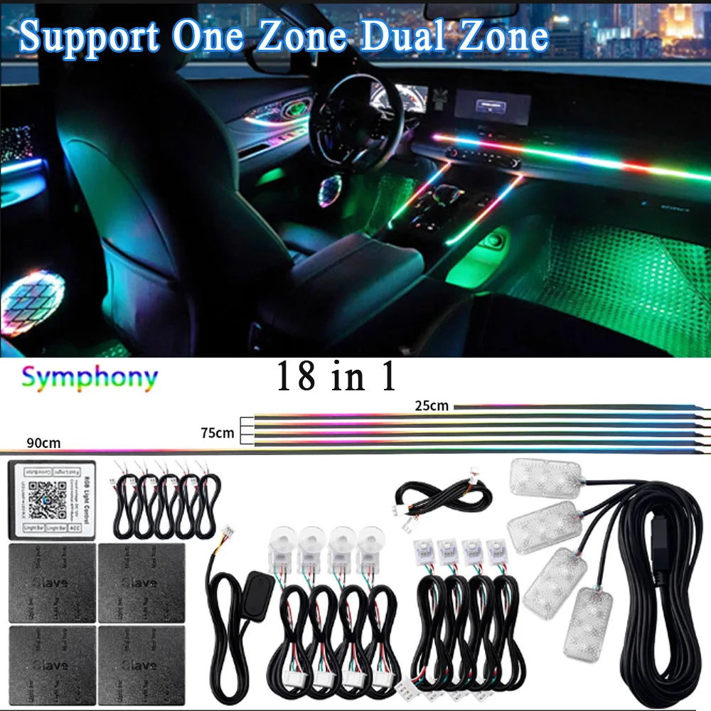 14/18 in 1 Led Acrylic Car Ambient Light RGB 64 213 Color Symphony Acrylic APP Streamer Atmosphere Lamp Kit One Zone Dual Zone sayaragear