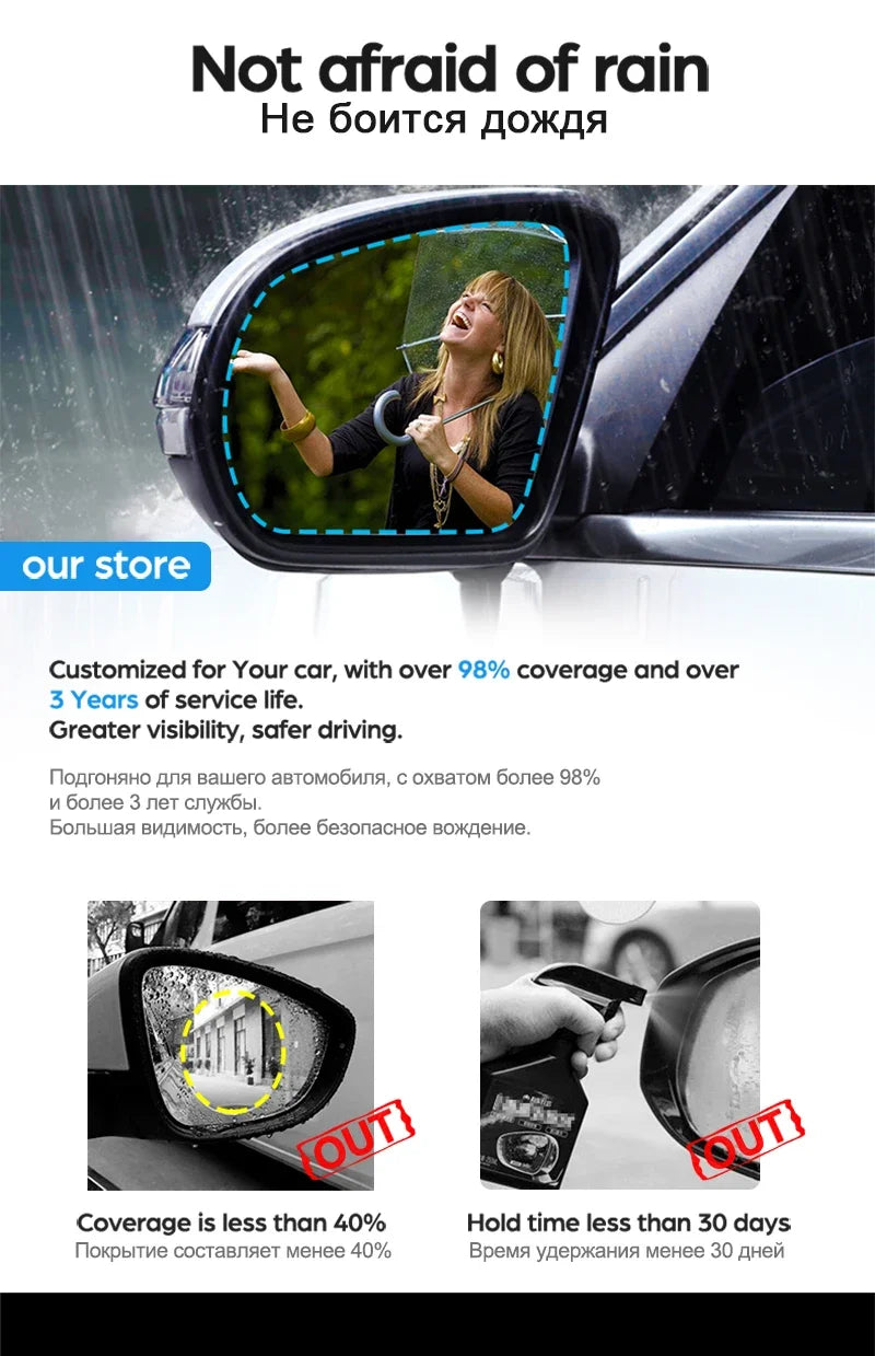 Full Cover Anti Fog Rainproof Film for Toyota Fortuner 2005 -2020 AN50 AN60 AN150 AN160 Hilux SW4 SR5 Rearview Mirror Protective sayaragear