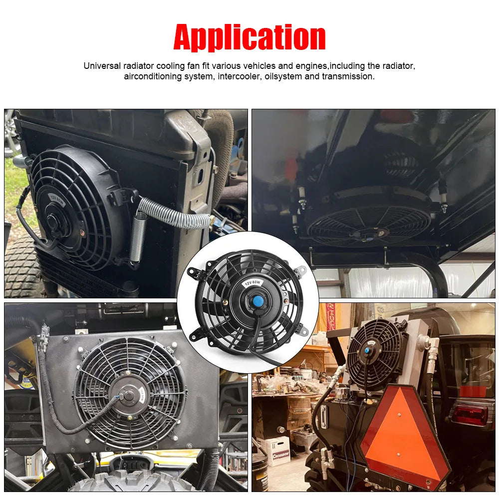 Universal 7/10/12/14 Inch 12V 80W 2100RPM Car Air Conditioning Electronic Radiator Cooling Fan Blade Electric Cool MountingKit sayaragear