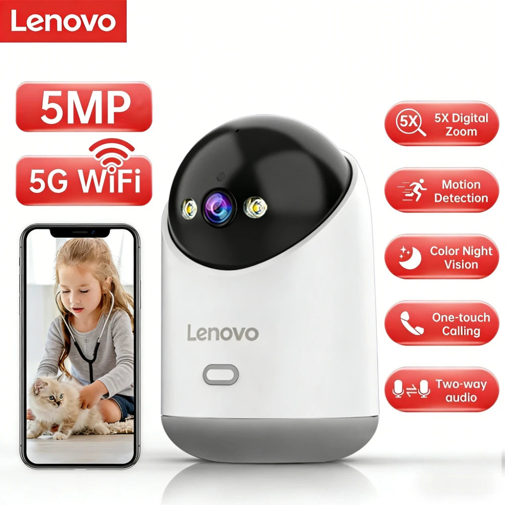 Lenovo 5MP WiFi Camera Smart Home Indoor IP Camera Full Color Night Auto Tracking Security CCTV Surveillance Baby Monitor sayaragear