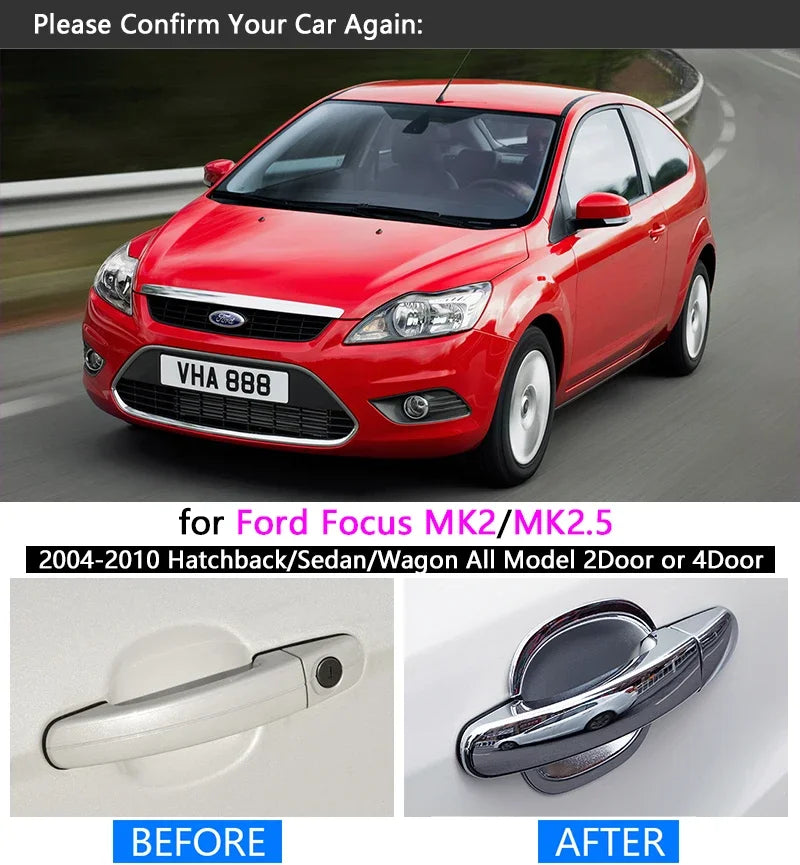 Chrome Handle Cover Trim Set for Ford Focus 2 mk2 mk2.5 2004 2005 2006 2007 2008 2009 2010 Car Accessories Stickers Car Styling sayaragear