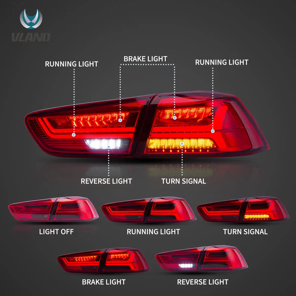 VLAND LED Tail Lights with Sequential Turn Signal for 2008-2017 Mitsubishi Lancer and Lancer Evolution X Rear Lamp Assembly sayaragear