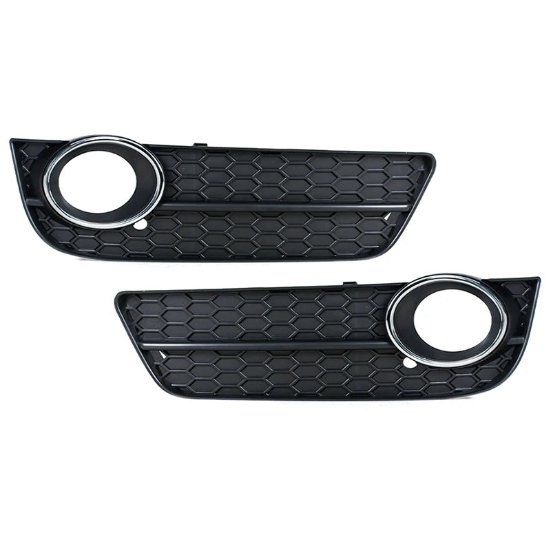 For Audi A5 2008 2009 2010 2011 2012 Honeycomb Mesh Fog Light A4 Grille Cover 8T0807681 8T0807682 W/ Chrome Ring Grill Parts - sayaragear
