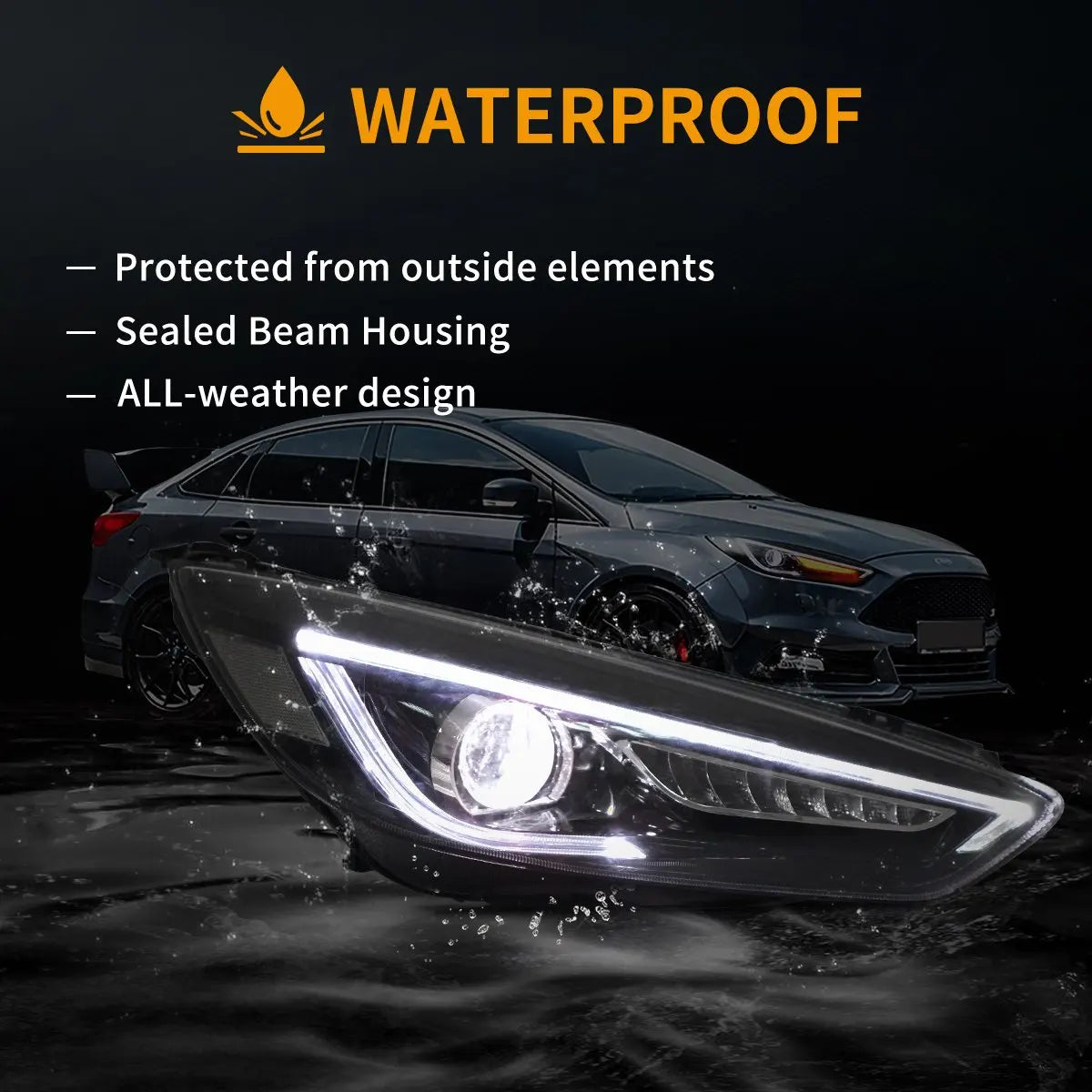 Vland 15-18 Focus Mark 3th Gen Facelift Dual Beam Projector Headlights Black sayaragear