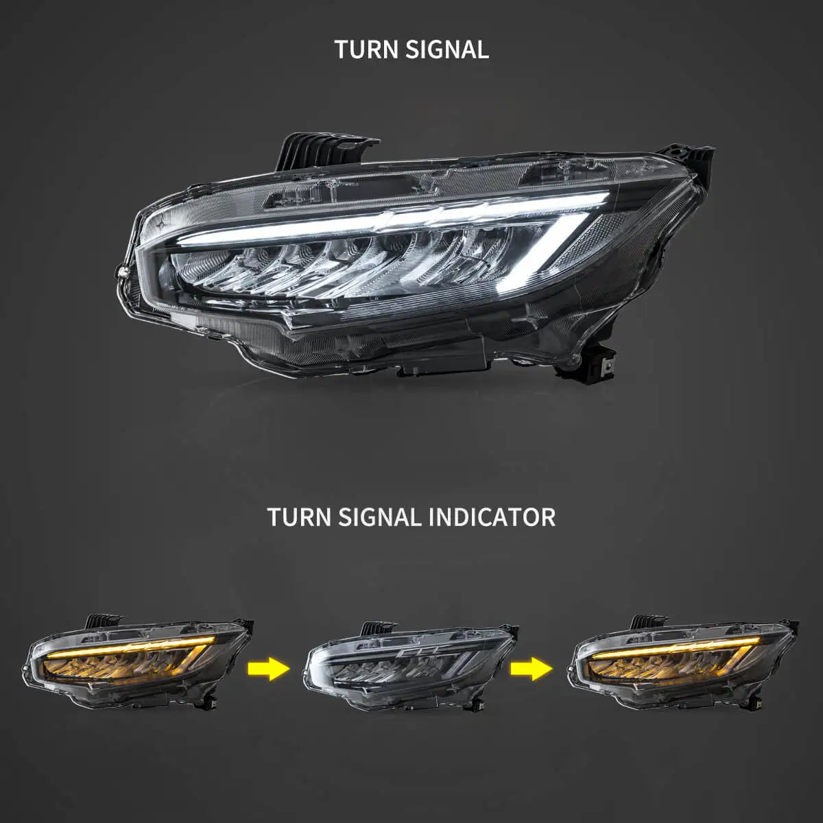 Vland 16-21 Civic 10th Gen LED Reflection Bowl Headlights Chrome sayaragear