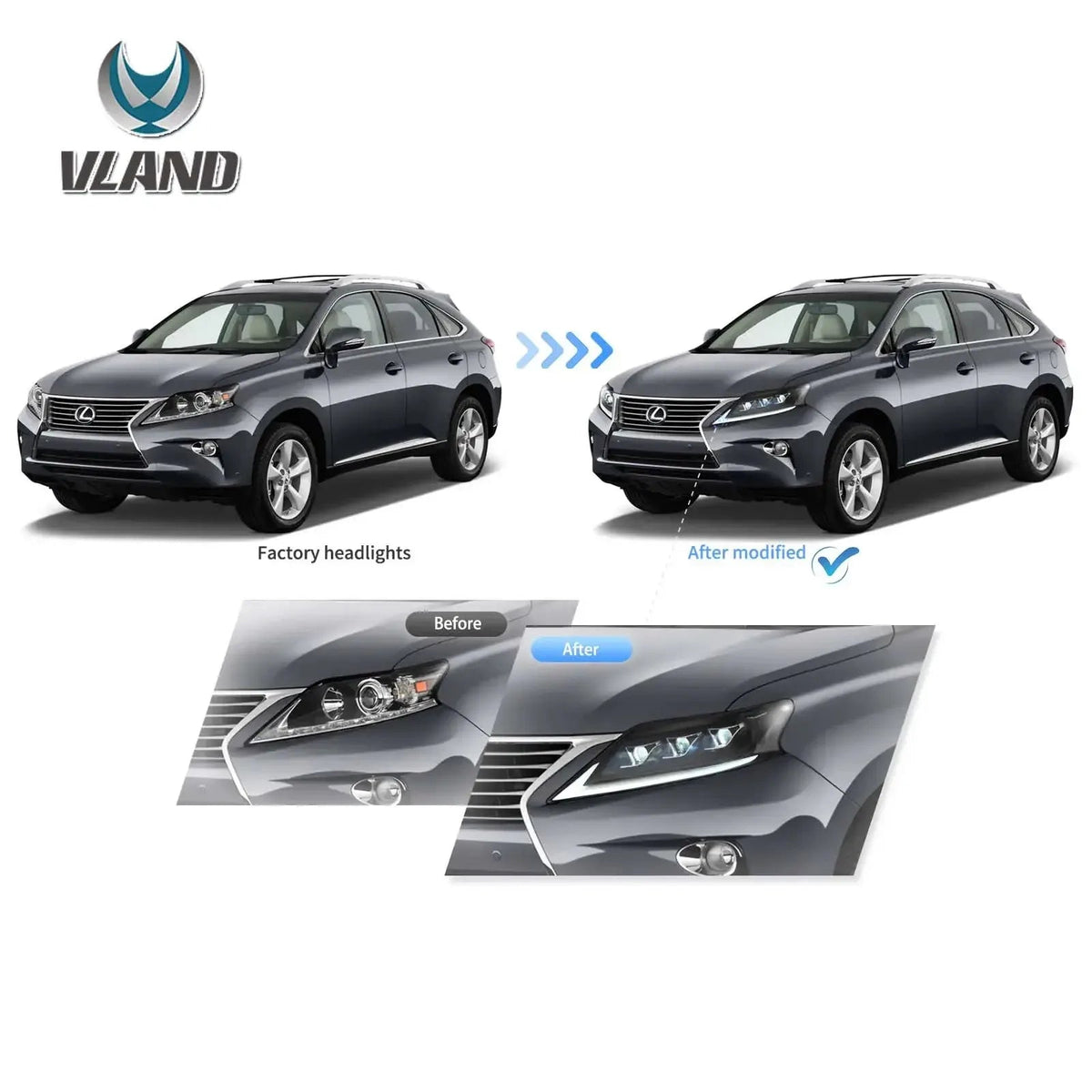 Vland 13-15 Lexus RX270 RX350 RX450H (AL10) LED Matrix Headlights with DRL High Low Beam Front Headlamp Assembly sayaragear