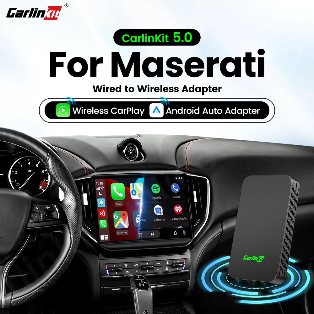 CarlinKit 5.0 CarPlay Android Auto Wireless Adapter Dongle for Maserati Ghibli Levante Quattroporte GT Convertible 2017-2023 sayaragear