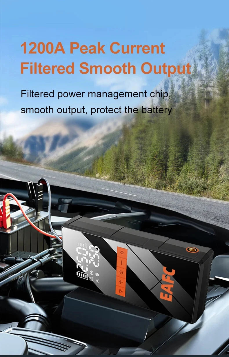 12V Car Jump Starter 4 In 1 Car Wireless Tire Inflator Pump Air Compressor Power Bank Potable Battery Starting Fast Charging sayaragear