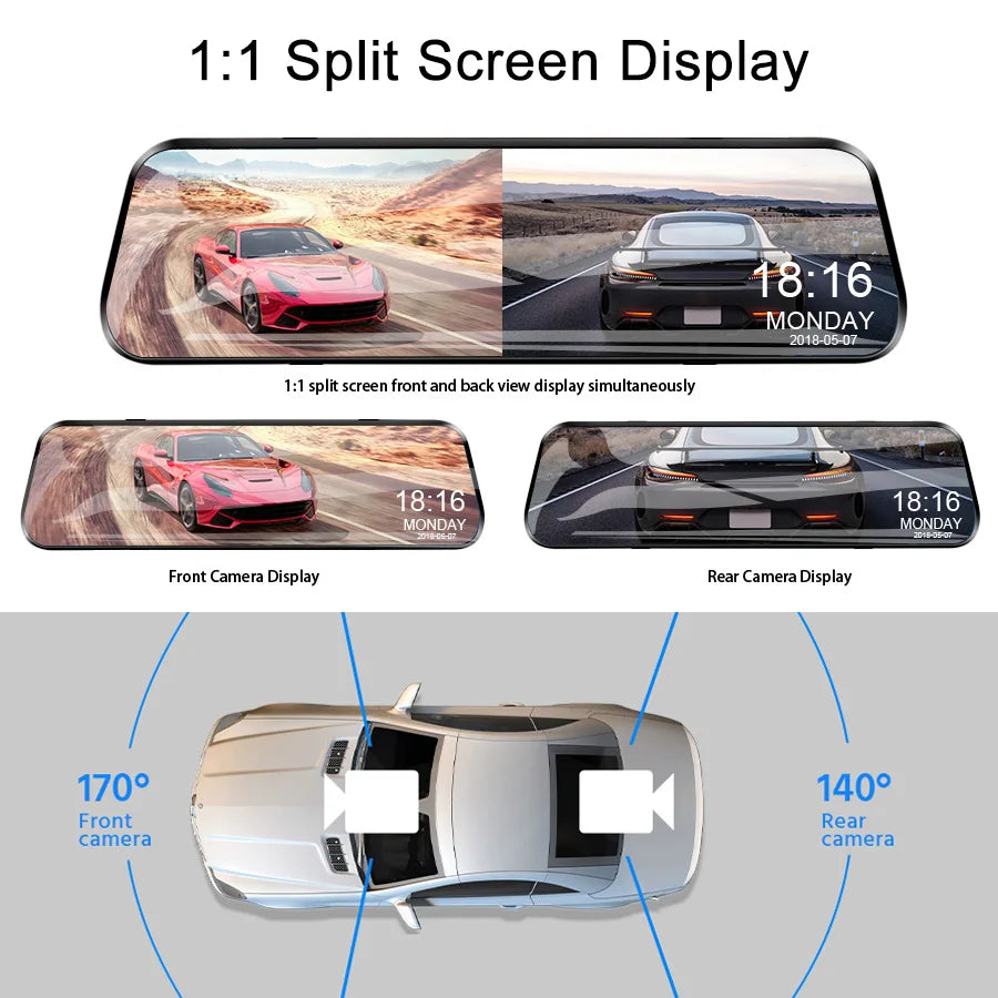 10'' Rearview Mirror Dash Cam Front & Rear 1080P Dual Recording, Backup Camera, 24H Parking Monitor, Night Vision for Cars sayaragear