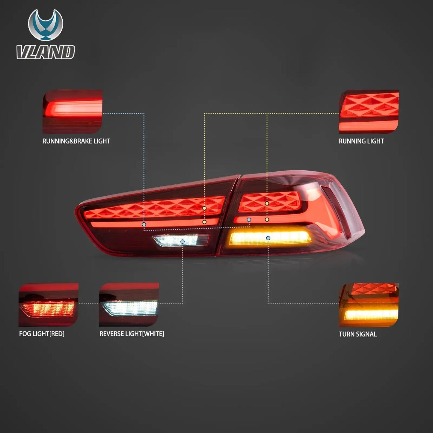 VLAND IV LED Tail Lights with Dynamic Welcome Lighting for 2008-2018 Mitsubishi Lancer and Lancer Evolution X Rear Light Assembl sayaragear
