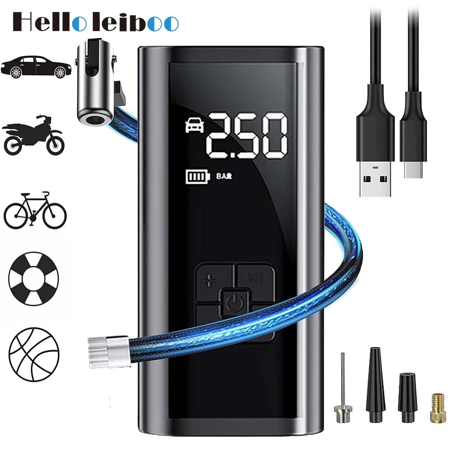 LEIBOO Portable Air Compressor for Car Tires Fast Air Pump Tire Inflator Accurate Pressure Air Pump for Motorcycle Bicycle Ball sayaragear