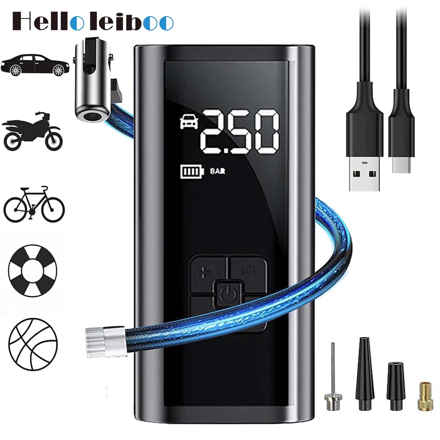 LEIBOO Portable Air Compressor for Car Tires Fast Air Pump Tire Inflator Accurate Pressure Air Pump for Motorcycle Bicycle Ball sayaragear
