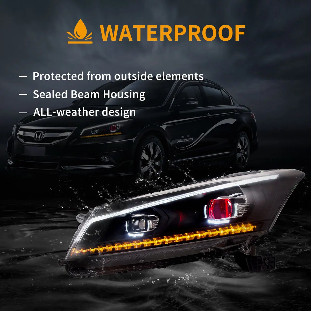 VLAND Projector Headlights Black for 2008-2012 Honda Accord Sedan 8th Generation, Stylish Replacement Front Lamp Assembly sayaragear