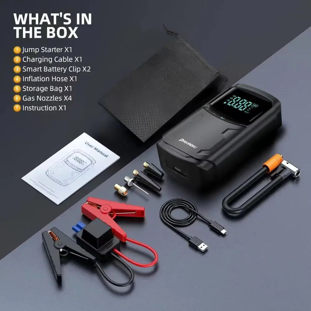 Car Jump Starter with Air Compressor Peak 5000A Auto Battery Booster 150PSI Air Pump Portable Power Bank Tire Inflator Lighting sayaragear