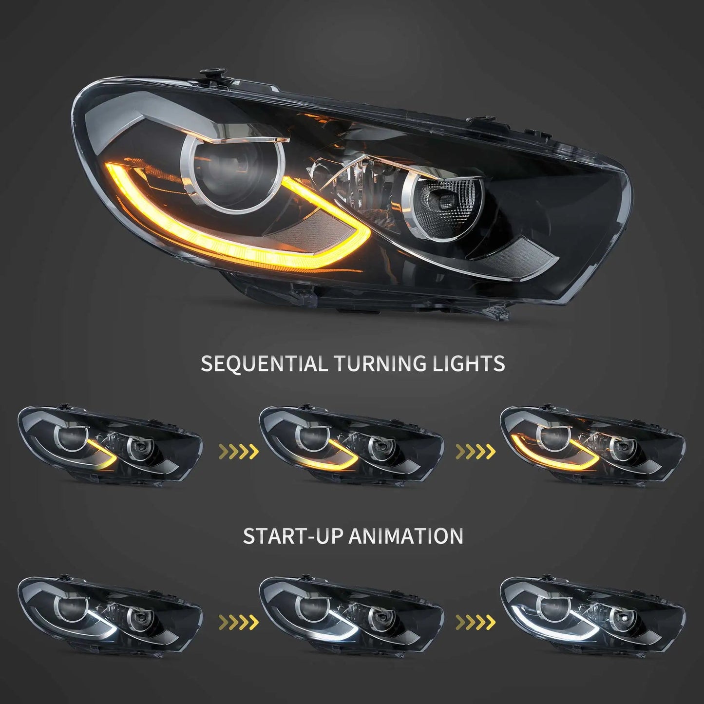 VLAND 2009-2014 Scirocco LED Projector Headlights With Start-up Animation sayaragear