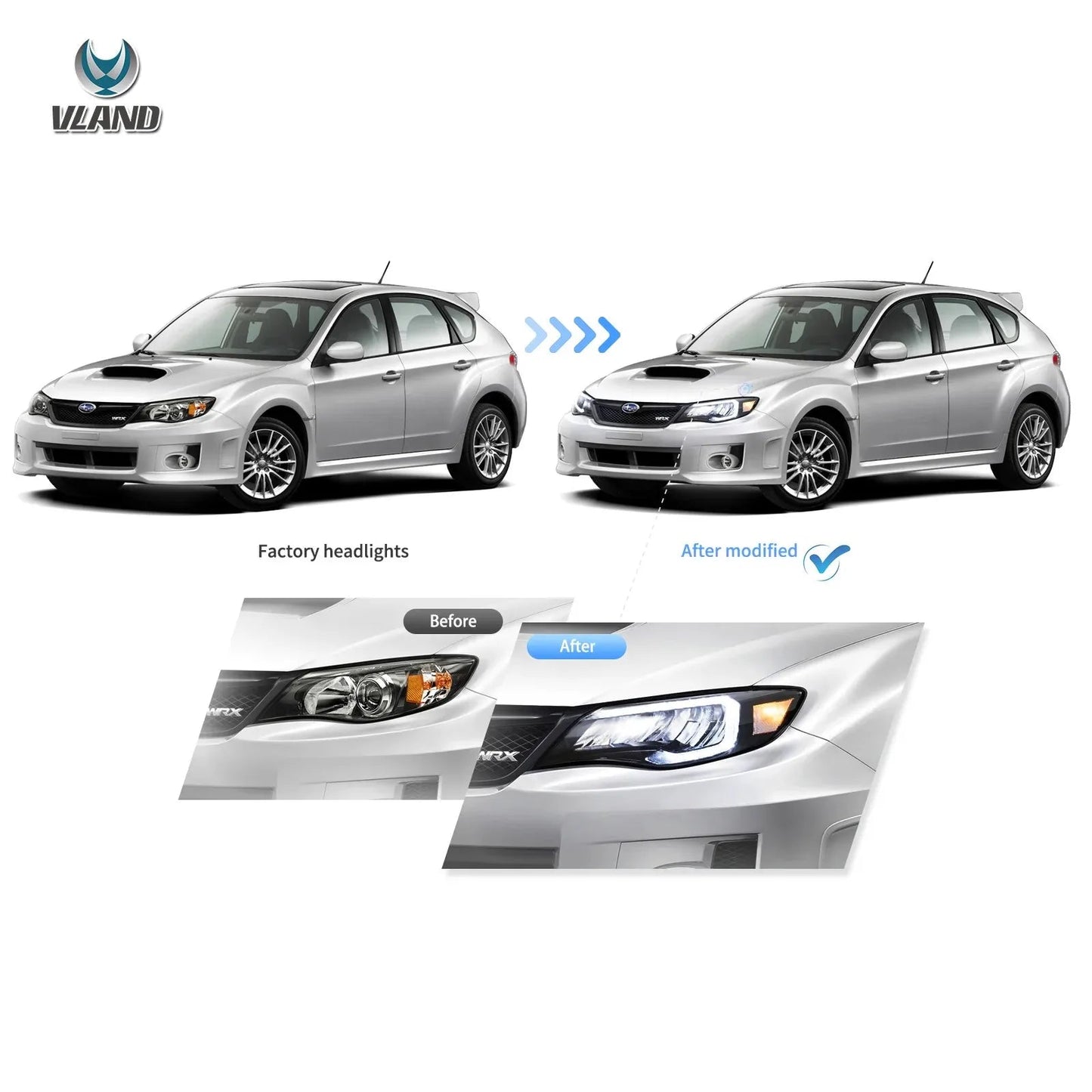 Vland 2008-2014 Impreza WRX STI Headlights W/ LED Reflection Bowl sayaragear