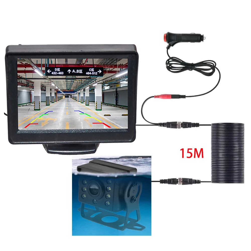 Parking Backup Reverse CCD 2 - in - 1 HD Rear View Camera System 4.3  Inch HD Screen Monitor, for Car, Bus, Truck, RV & Trailer sayaragear