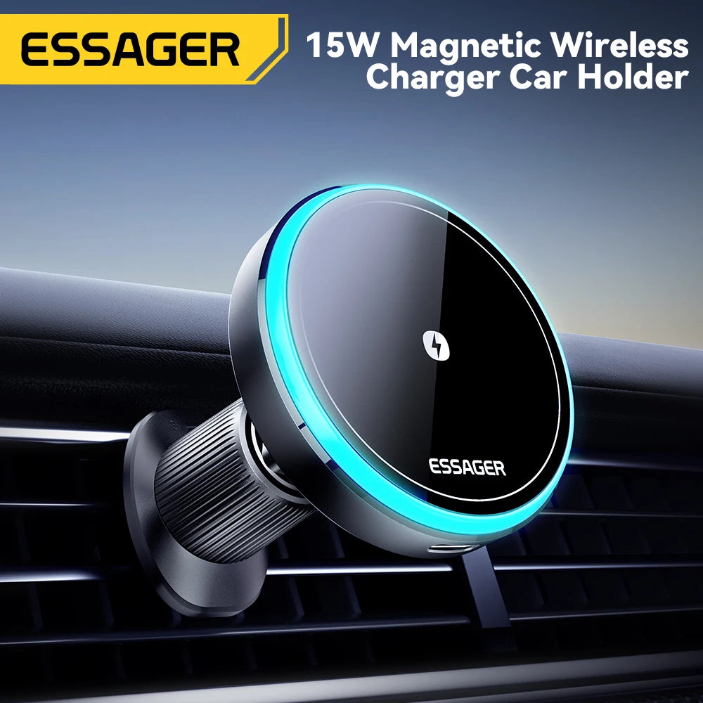 Essager 15W Magnetic Wireless Car Phone Holder Adjustable 360 degrees Car Charger For iPhone15 14 13 Pro Samsung Universal Phone sayaragear