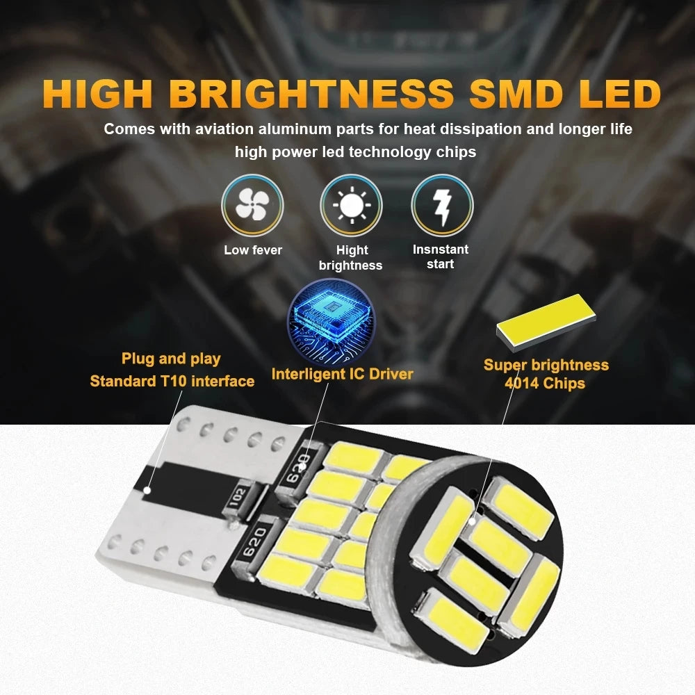 2/6/10/20/30/40/50pcs T10 W5W 194 501 Led Canbus No Error Car Interior Light T10 26 SMD 4014 Chip Pure White Instrument Lights B sayaragear