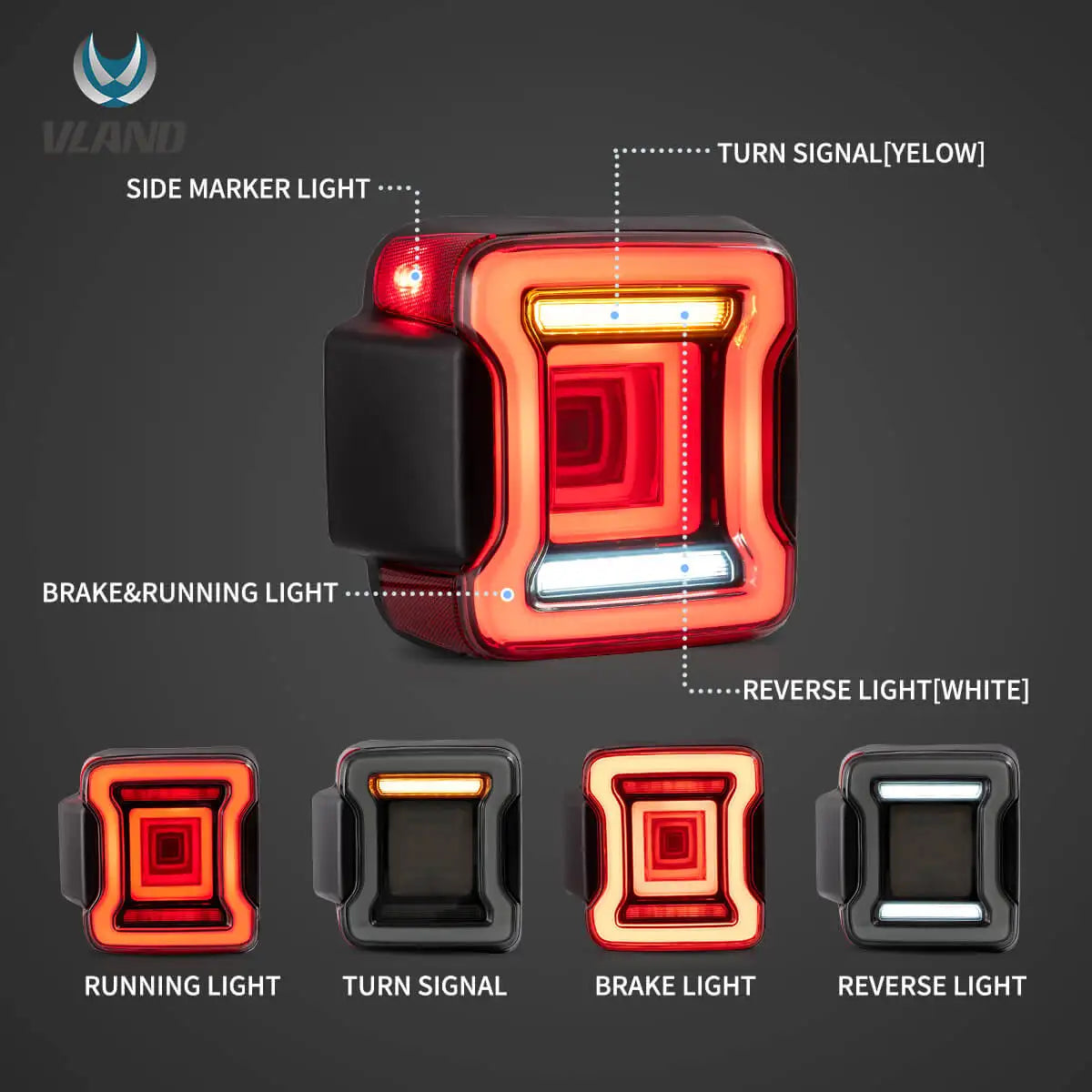 Vland 18-22 Wrangler 4th Gen (JL) & 19-22 Jeep Gladiator (JT) LED Tail Lights With Sequential Turn Signal sayaragear