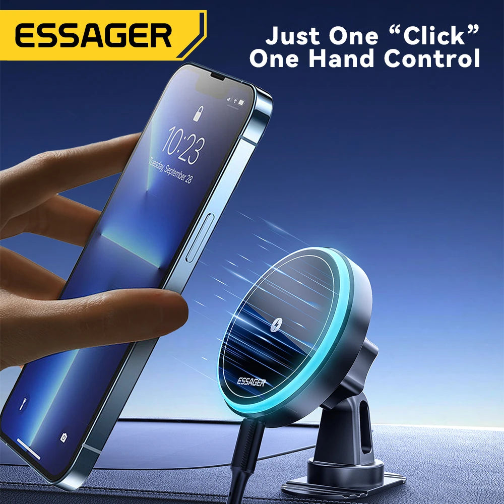 Essager 15W Magnetic Wireless Car Phone Holder Adjustable 360 degrees Car Charger For iPhone15 14 13 Pro Samsung Universal Phone sayaragear