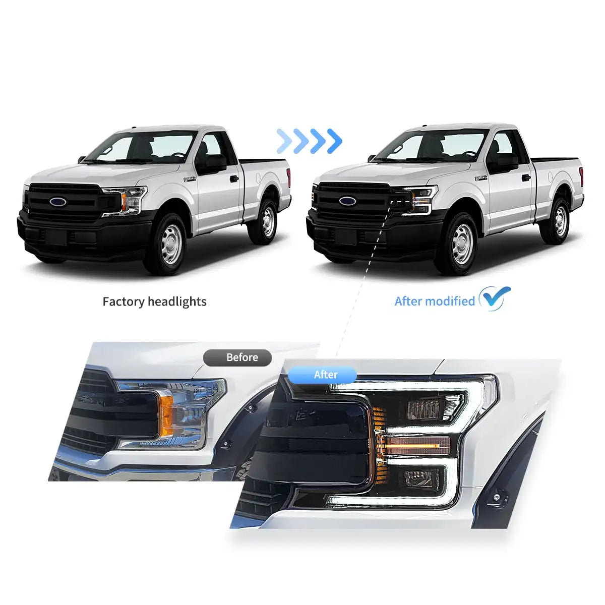 Vland 2018–2020 F-150 LED Dual Beam Projector Headlights with Start-Up Animation sayaragear