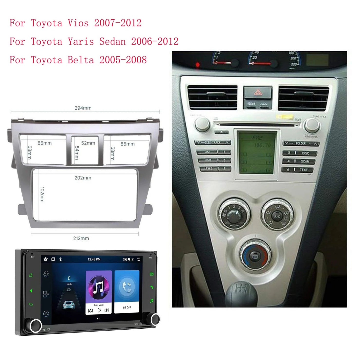 Car Radio Fascia Panel for Toyota Vios Yaris Sedan Belta Frame Stereo Mount Trim Kit Face Plate Audio DVD Navigation 2 Din sayaragear