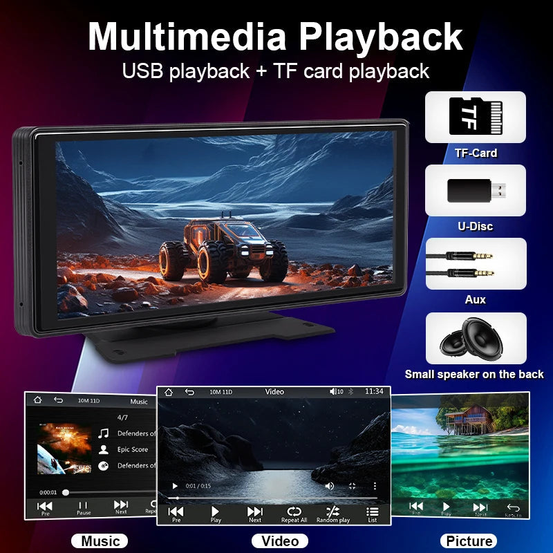 10.26"  Car Mirror Radio Multimedia Video Player Universal Wireless Carplay Android Auto Screen With Bluetooth AUX USB sayaragear