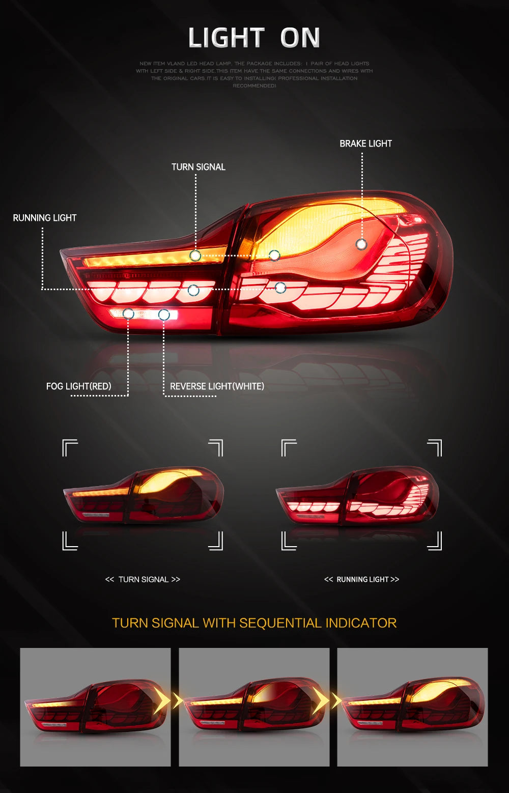 Vland 14-20 BMW 4 Series F32 F33 F36 M4 F82 F83 Full LED Tail Lights GTS Style Rear Lamp Assembly Plug and Play Upgrade Replacem sayaragear