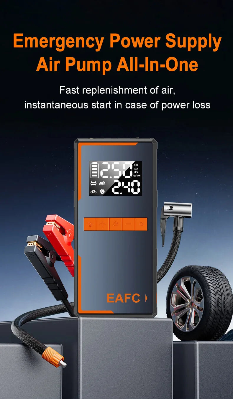 2025 Newest All-in-One Car Emergency Jump Starter & Air Pump 1200A Peak 150PSI Tire Inflator with LED Light & Power Bank sayaragear